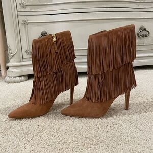 Sam Edelman Camel Suede Fringe Boots Sz. 8 Never Worn